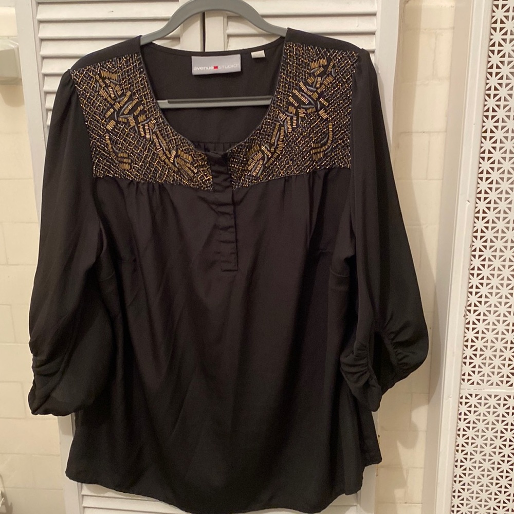 Pretty black blouse with gold beading